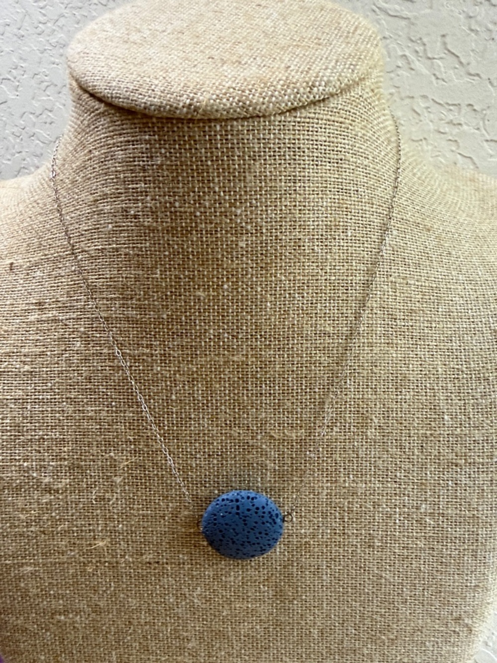 Blue Lava Stone Pendant Necklace - Minimalist Jewelry sterling 925 vintage